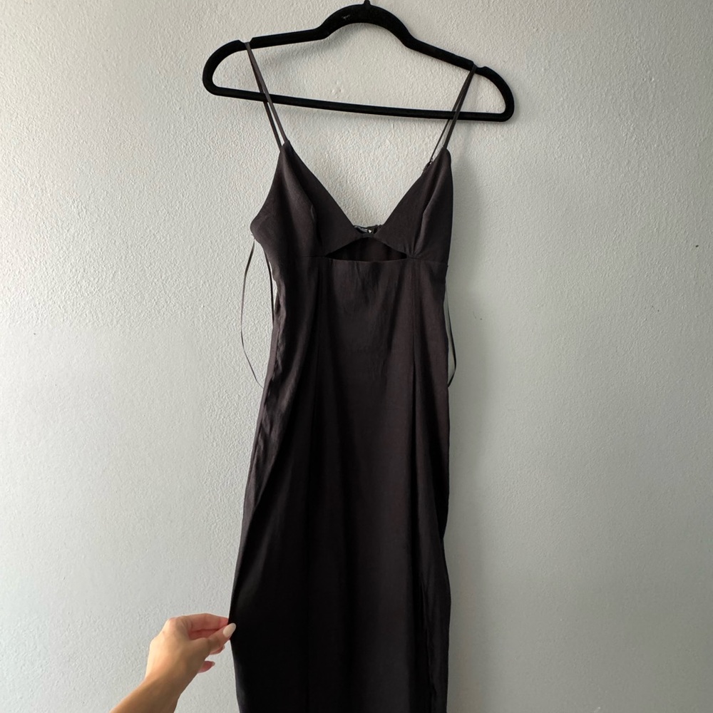 NWT Zara Black Linen like Midi Dress XS